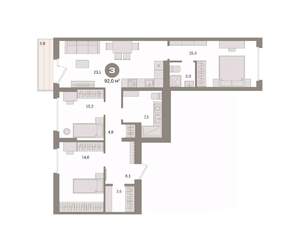 3-к квартира, вторичка, 92м2, 7/16 этаж