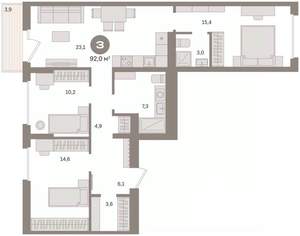 3-к квартира, вторичка, 92м2, 3/16 этаж