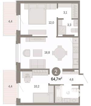 2-к квартира, вторичка, 65м2, 7/9 этаж