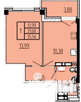 1-к квартира, строящийся дом, 36м2, 11/16 этаж