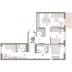 3-к квартира, вторичка, 87м2, 6/9 этаж