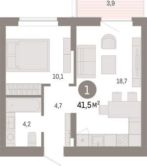 1-к квартира, вторичка, 42м2, 2/9 этаж
