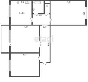 3-к квартира, вторичка, 70м2, 9/11 этаж