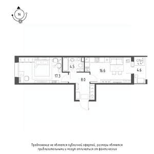 1-к квартира, строящийся дом, 49м2, 2/9 этаж