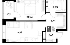 1-к квартира, строящийся дом, 45м2, 11/21 этаж