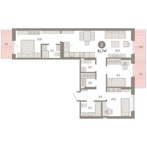 3-к квартира, вторичка, 92м2, 4/9 этаж