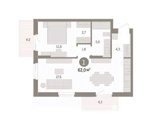 1-к квартира, вторичка, 62м2, 9/14 этаж