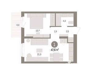 1-к квартира, вторичка, 48м2, 8/14 этаж