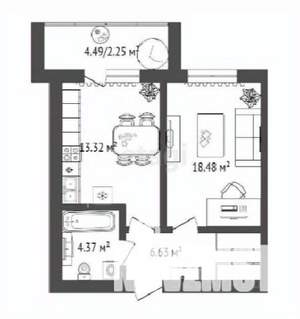 1-к квартира, строящийся дом, 46м2, 14/16 этаж