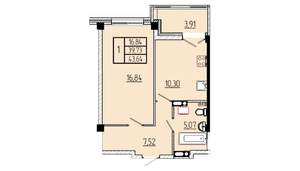 1-к квартира, строящийся дом, 44м2, 8/16 этаж