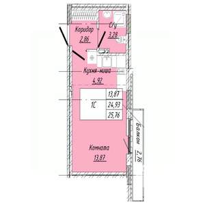 1-к квартира, вторичка, 26м2, 7/8 этаж