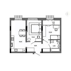 2-к квартира, строящийся дом, 58м2, 8/8 этаж