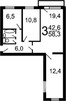 3-к квартира, вторичка, 59м2, 5/5 этаж