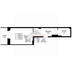1-к квартира, строящийся дом, 30м2, 6/16 этаж