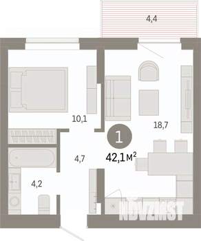 1-к квартира, вторичка, 42м2, 5/7 этаж