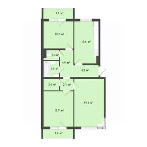 3-к квартира, строящийся дом, 76м2, 9/10 этаж