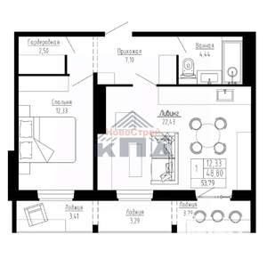 1-к квартира, строящийся дом, 54м2, 1/16 этаж