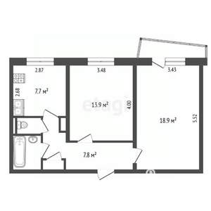 2-к квартира, вторичка, 52м2, 8/9 этаж