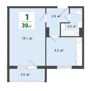 1-к квартира, строящийся дом, 37м2, 9/10 этаж