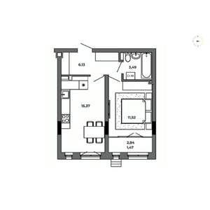 1-к квартира, строящийся дом, 38м2, 2/8 этаж