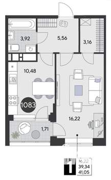 1-к квартира, строящийся дом, 41м2, 2/21 этаж