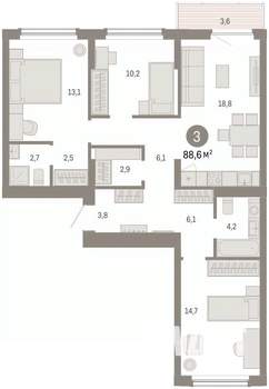 3-к квартира, вторичка, 89м2, 6/8 этаж