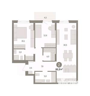 2-к квартира, вторичка, 87м2, 9/14 этаж