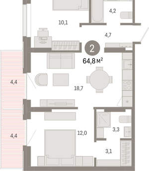 2-к квартира, вторичка, 65м2, 6/9 этаж