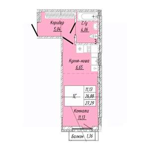 1-к квартира, вторичка, 27м2, 5/8 этаж