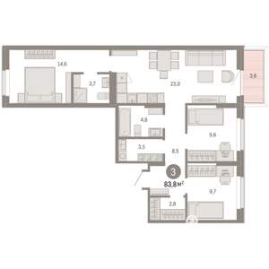 3-к квартира, вторичка, 84м2, 2/9 этаж