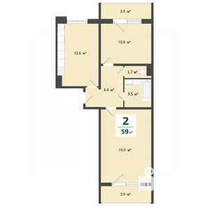 2-к квартира, вторичка, 55м2, 3/10 этаж