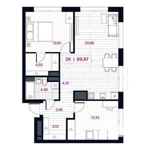 2-к квартира, вторичка, 70м2, 8/15 этаж