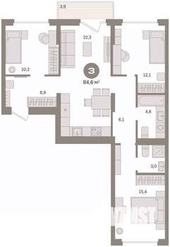 3-к квартира, вторичка, 85м2, 3/8 этаж