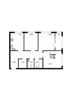 3-к квартира, вторичка, 71м2, 8/22 этаж