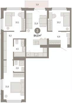 3-к квартира, вторичка, 84м2, 3/16 этаж