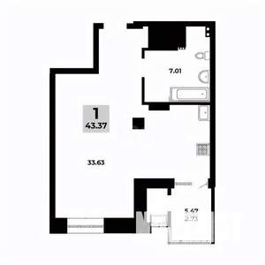 1-к квартира, сданный дом, 40м2, 3/18 этаж