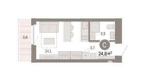 Студия квартира, вторичка, 25м2, 12/16 этаж