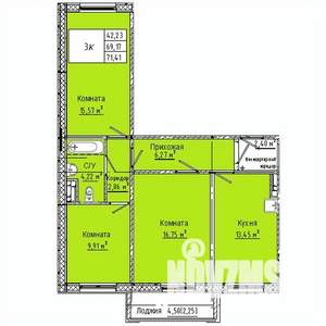 3-к квартира, вторичка, 71м2, 1/10 этаж