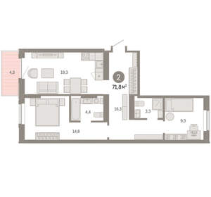 2-к квартира, вторичка, 72м2, 7/9 этаж
