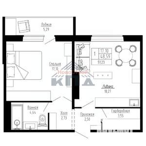 1-к квартира, строящийся дом, 51м2, 15/16 этаж
