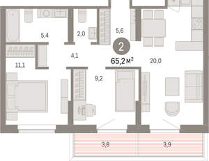 2-к квартира, вторичка, 65м2, 3/9 этаж
