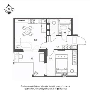1-к квартира, строящийся дом, 48м2, 10/12 этаж