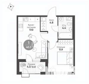 1-к квартира, вторичка, 40м2, 2/16 этаж