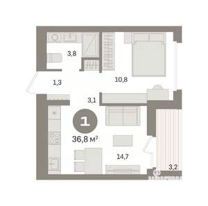 1-к квартира, вторичка, 37м2, 4/16 этаж