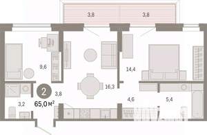 2-к квартира, вторичка, 65м2, 2/9 этаж