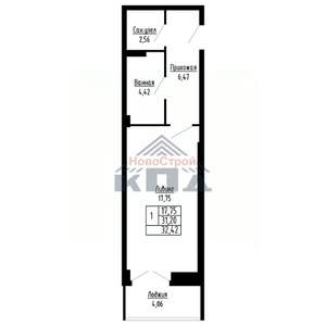 1-к квартира, строящийся дом, 32м2, 6/16 этаж