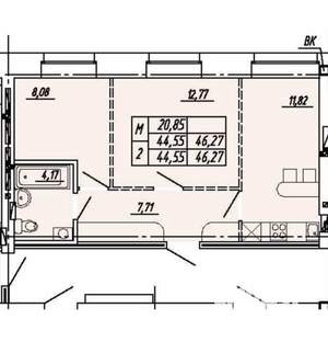 2-к квартира, сданный дом, 47м2, 5/14 этаж