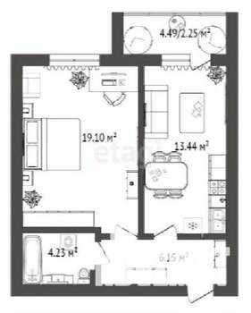 1-к квартира, строящийся дом, 47м2, 10/16 этаж