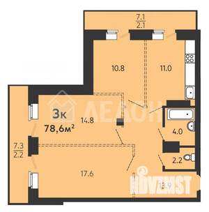 3-к квартира, вторичка, 74м2, 1/16 этаж