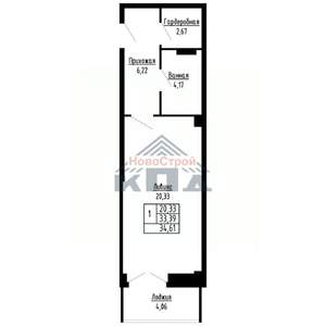 1-к квартира, строящийся дом, 35м2, 9/16 этаж
